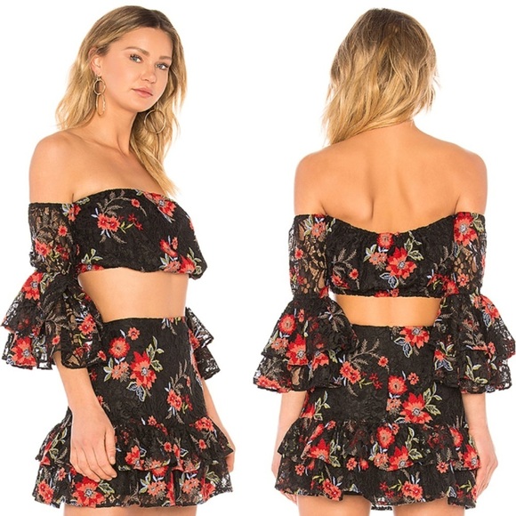 NWT Lovers + Friends Ellie Floral Ruffle Crop Top in Sunset Size Small - Picture 3 of 9